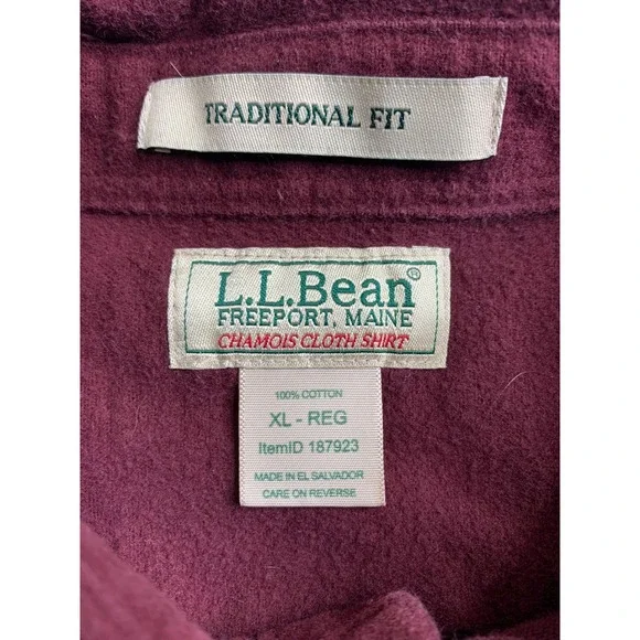 L.L. Bean Traditional Fit Chamois Cloth Shirt Men's XL REG Burgundy Flannel vTG - Picture 2 of 16